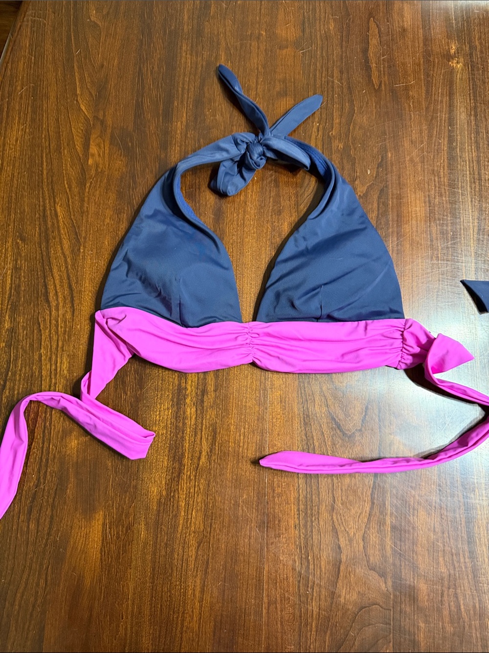 Boden Navy and Bright Pink Halter Bikini Top